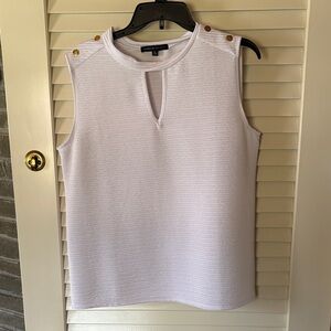 Adrienne Vittadini White Sleeveless Keyhole Tank with Gold Buttons